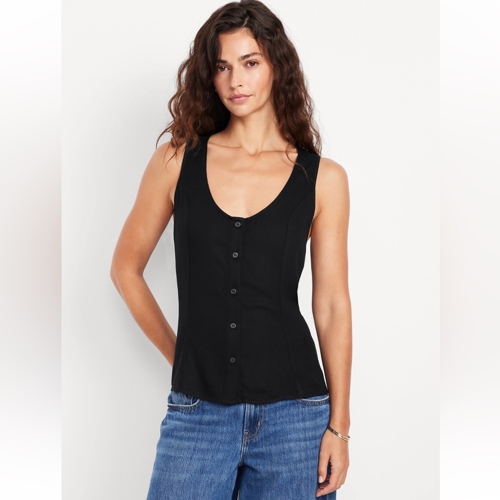 NWT Old Navy Button-Down Crepe Tank Top, Size M (8/10), Black Jack